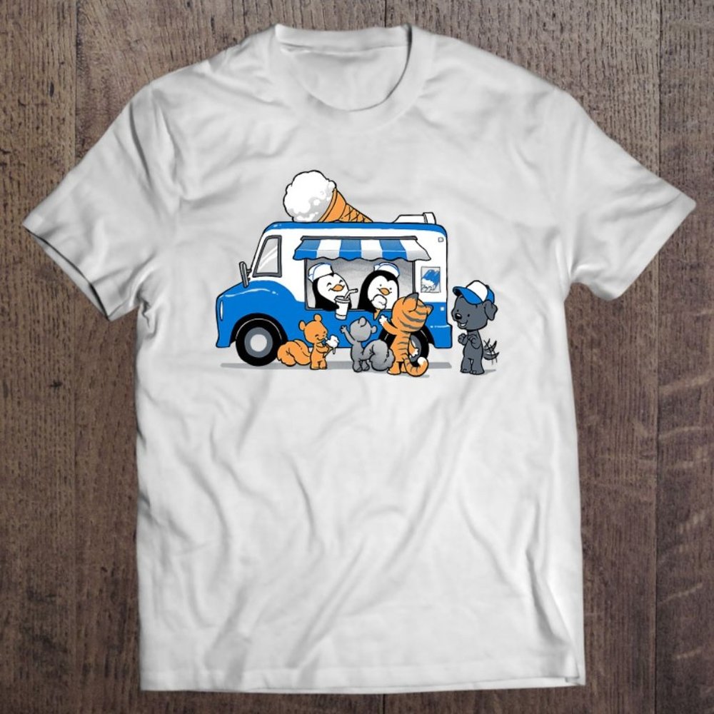 Ice Cream Truck Penguin Squirrel Cat Dog Tee T-Shirt - Gem